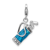 Sterling Silver Golf Bag Pendant Charm with Blue Enamel and Crystal Accents, Sports Theme