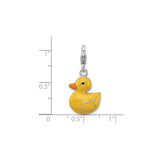 Sterling Silver Duck Charm with Yellow Enamel, 3D Rubber Duck Clip-On Pendant