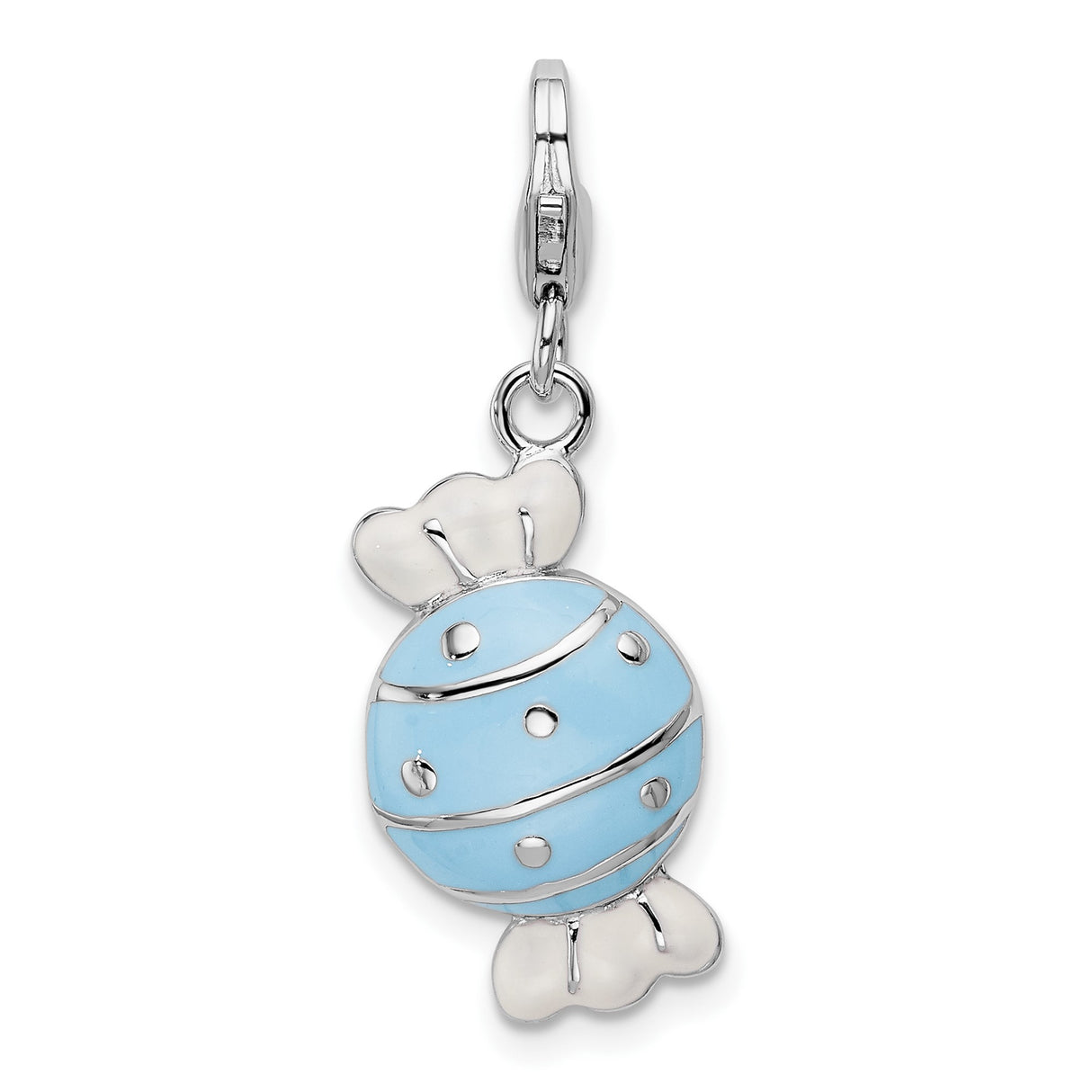 Sterling Silver Candy Pendant Charm with Blue and White Enamel, Whimsical Design