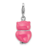 Sterling Silver Owl Charm with Pink Enamel Heart Detail, Whimsical Animal Motif Pendant