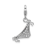 Sterling Silver Bikini Top Charm Pendant with Cubic Zirconia, Bow Detail, Beach Vacation Style