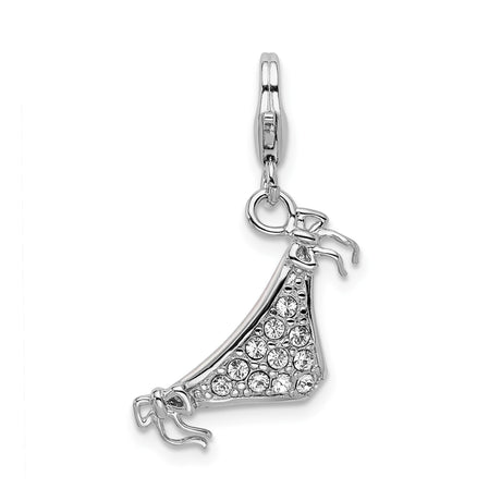 Sterling Silver Bikini Top Charm Pendant with Cubic Zirconia, Bow Detail, Beach Vacation Style