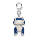 Sterling Silver Dog Charm with Blue and White Enamel, Cartoon Puppy Design for Bracelets
