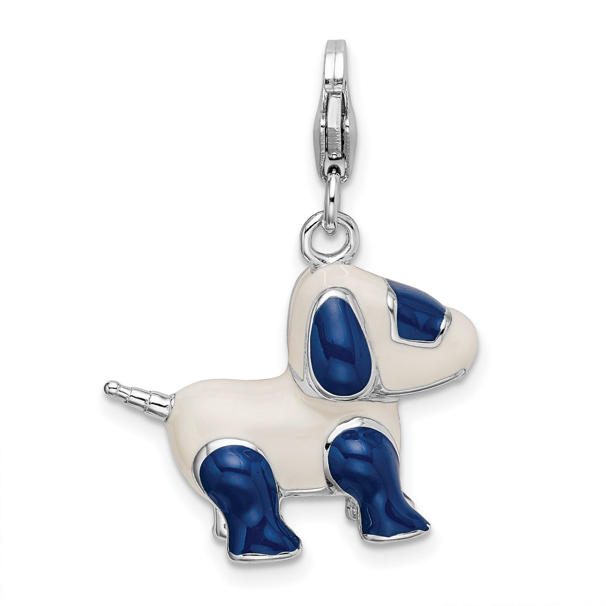 Sterling Silver Dog Charm with Blue and White Enamel, Cartoon Puppy Design for Bracelets