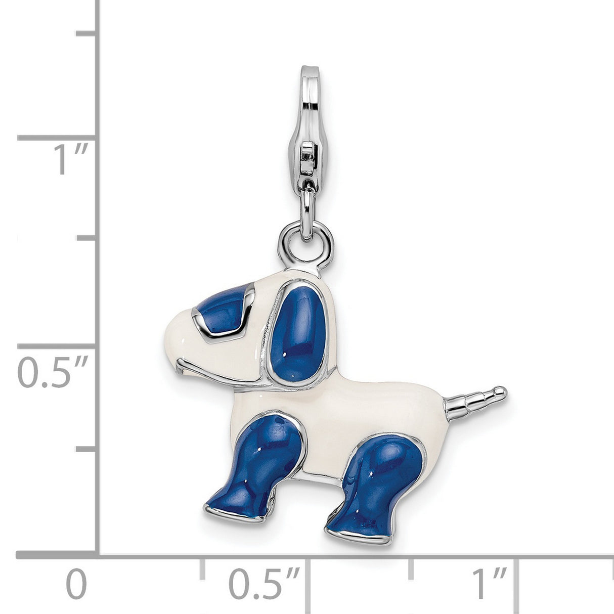 Sterling Silver Dog Charm with Blue and White Enamel, Cartoon Puppy Design for Bracelets