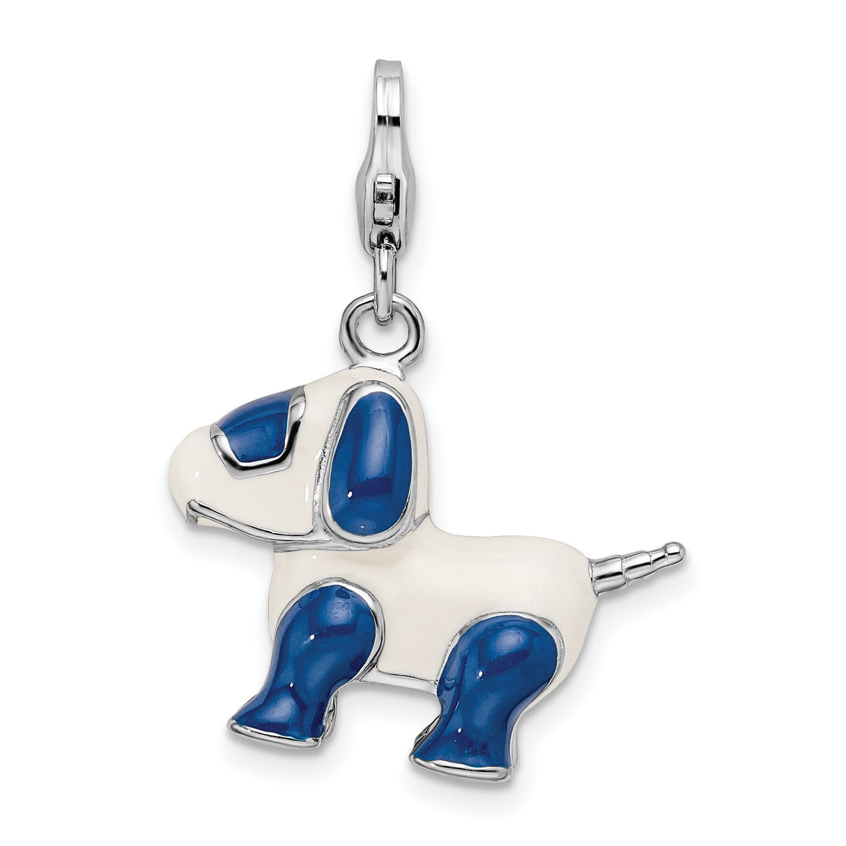 Sterling Silver Dog Charm with Blue and White Enamel, Cartoon Puppy Design for Bracelets