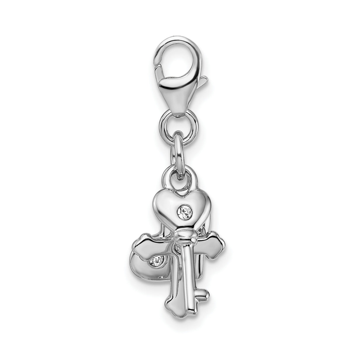 Heart Cross And Key Clip-On Charm Pendant in Real 925 Sterling Silver