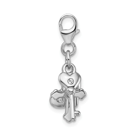 Sterling Silver Cross Key Pendant with Crystal, Minimalist Vintage Faith Jewelry