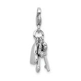 Heart Cross And Key Clip-On Charm Pendant in Real 925 Sterling Silver