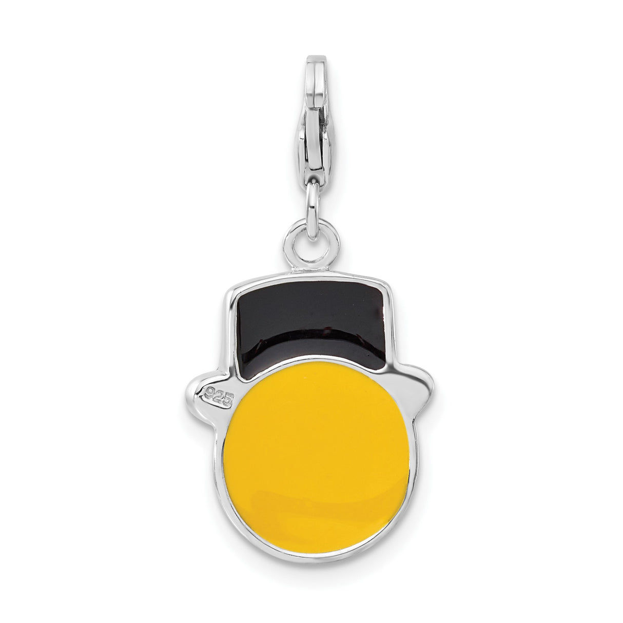 Sterling Silver Emoji Pendant with Black Top Hat, Grinning Face Charm, Playful Unisex Jewelry