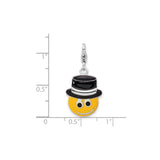 Sterling Silver Emoji Pendant with Black Top Hat, Grinning Face Charm, Playful Unisex Jewelry