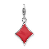 Sterling Silver Diamond Shaped Pendant with Clear Cubic Zirconia, Geometric Clip-On Charm