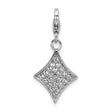 Sterling Silver Diamond Shaped Pendant with Clear Cubic Zirconia, Geometric Clip-On Charm