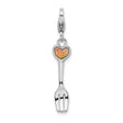 Sterling Silver Fork Charm Pendant with Heart and Floral Design, Playful Kitchen Theme