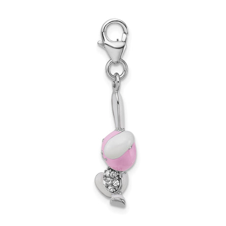 Sterling Silver Bunny Charm Pendant with Pink Enamel and Crystal Accents, Whimsical Rabbit Motif