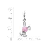 Sterling Silver Bunny Charm Pendant with Pink Enamel and Crystal Accents, Whimsical Rabbit Motif