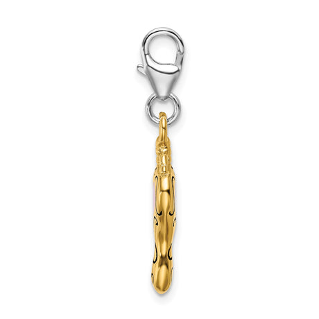 Sterling Silver Mirror Charm Pendant with Pink Heart, Gold Accent and Black Enamel Detail
