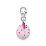 Sterling Silver Cupcake Charm with Pink Enamel Frosting and Heart Accent