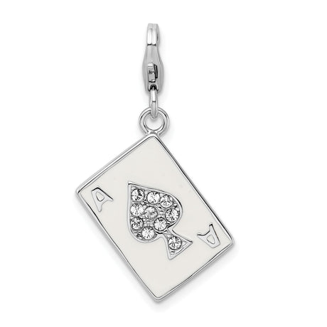 Sterling Silver Ace of Spades Pendant with Clear Crystal Accents, Playing Card Charm