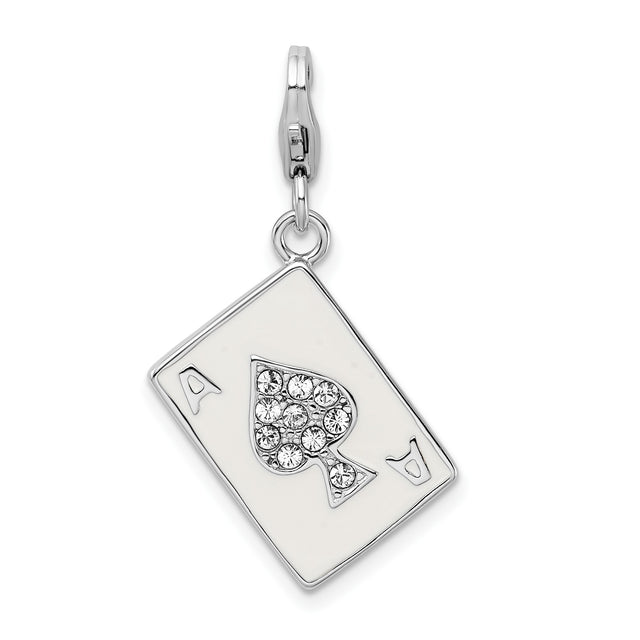 Sterling Silver Ace of Spades Pendant with Clear Crystal Accents, Playing Card Charm