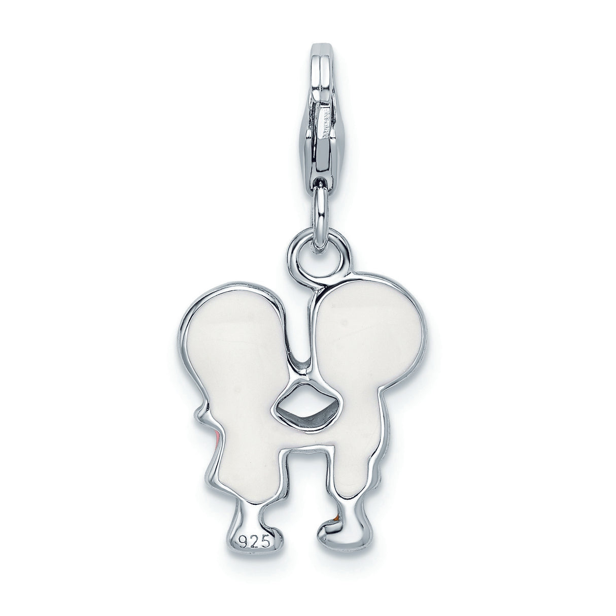 Sterling Silver Charm Pendant, Enamel Kissing Boy and Girl, Romantic Couple Symbol Jewelry