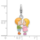 Sterling Silver Charm Pendant, Enamel Kissing Boy and Girl, Romantic Couple Symbol Jewelry