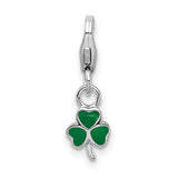 Sterling Silver Shamrock Pendant with Green Enamel, Three-Leaf Clover Celtic Charm