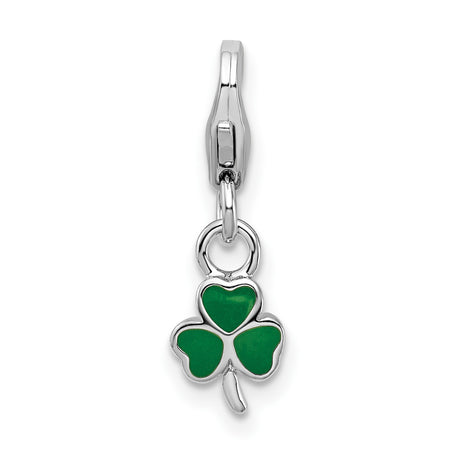 Sterling Silver Shamrock Pendant with Green Enamel, Three-Leaf Clover Celtic Charm