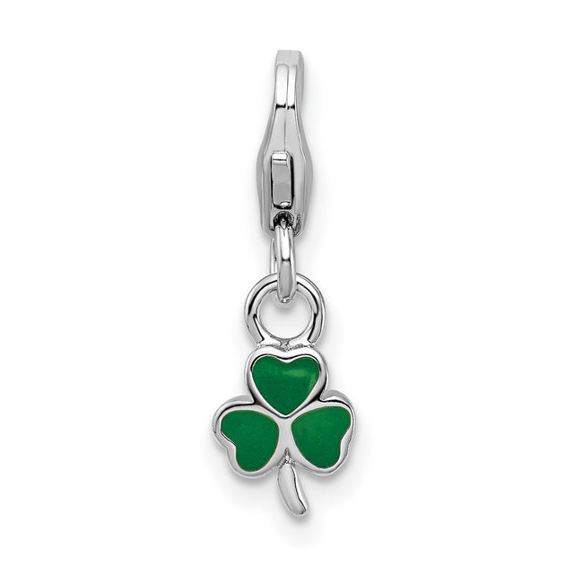 Sterling Silver Shamrock Pendant with Green Enamel, Three-Leaf Clover Celtic Charm
