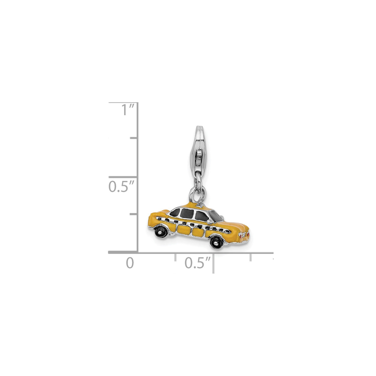 Sterling Silver Taxi Charm with Yellow Enamel, NYC Cab Pendant with Lobster Clasp