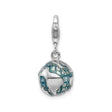 Sterling Silver Globe Charm Pendant with Blue Enamel, Travel Theme Design