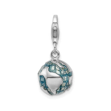 Sterling Silver Globe Charm Pendant with Blue Enamel, Travel Theme Design