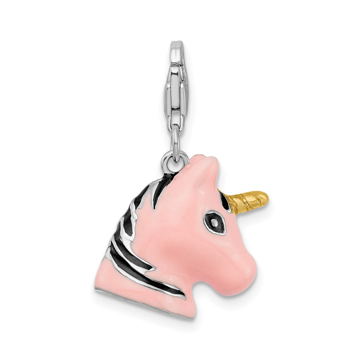 Sterling Silver Unicorn Charm Pendant with Pink Enamel and Gold Horn, Whimsical Fantasy Jewelry