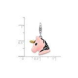 Sterling Silver Unicorn Charm Pendant with Pink Enamel and Gold Horn, Whimsical Fantasy Jewelry