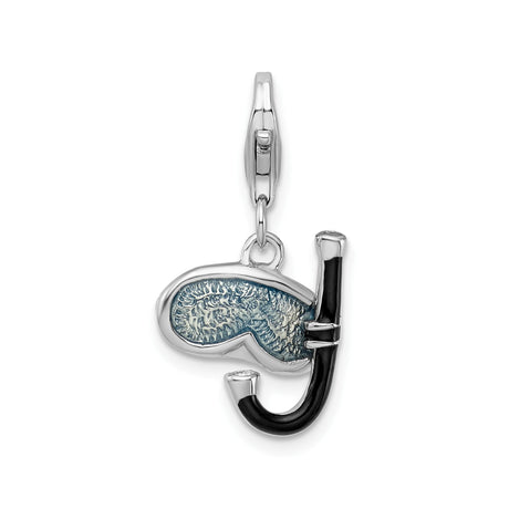 Sterling Silver Snorkel Mask Pendant with Blue Enamel, Nautical Diving Charm