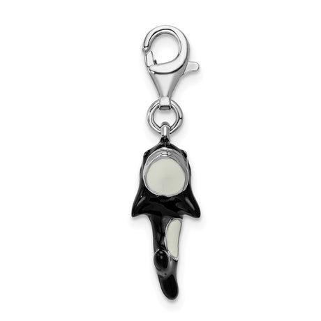 Sterling Silver Orca Whale Pendant with Black and White Enamel, Nautical Animal Charm