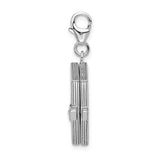 Sterling Silver Notebook Pendant Charm with Blue Enamel, Pencil Icon and Clear Crystal Accent