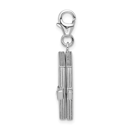 Sterling Silver Notebook Pendant Charm with Blue Enamel, Pencil Icon and Clear Crystal Accent