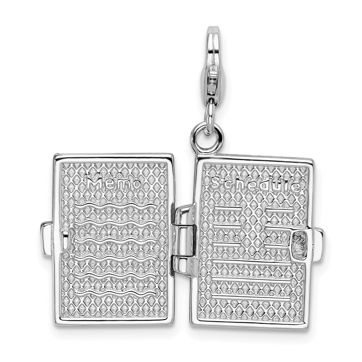 Sterling Silver Notebook Pendant Charm with Blue Enamel, Pencil Icon and Clear Crystal Accent