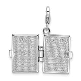 Sterling Silver Notebook Pendant Charm with Blue Enamel, Pencil Icon and Clear Crystal Accent