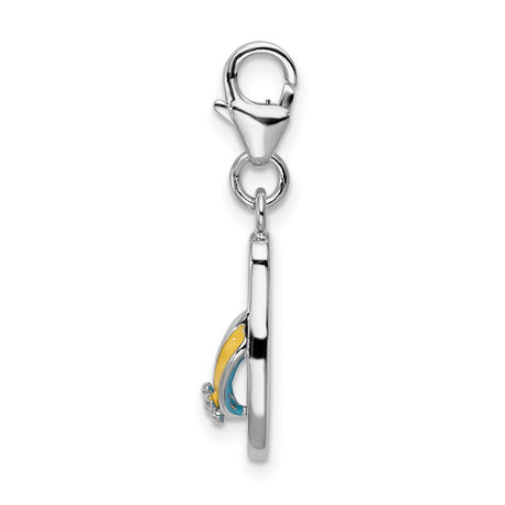 Sterling Silver Flip-Flop Charm Pendant with Blue Enamel and Yellow Straps, Flower Accent