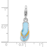 Sterling Silver Flip-Flop Charm Pendant with Blue Enamel and Yellow Straps, Flower Accent