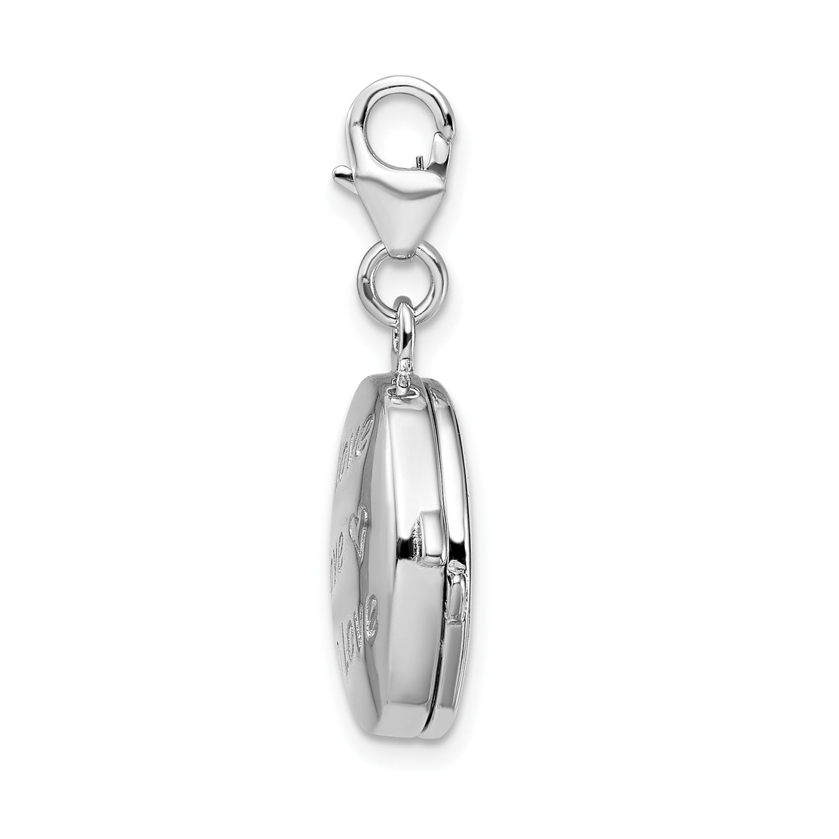 Sterling Silver Oval Locket Charm with Love Text and Heart Symbols for Women