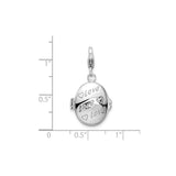 Sterling Silver Oval Locket Charm with Love Text and Heart Symbols for Women