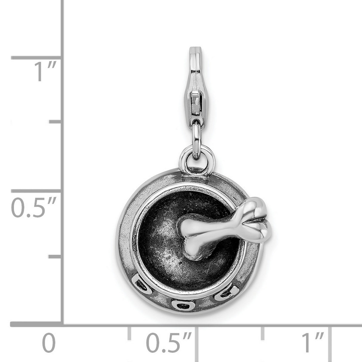 Sterling Silver Dog Bowl Charm Pendant with Bone and Paw Print Accents