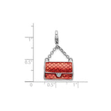 Sterling Silver Handbag Charm Pendant with Red Enamel and Crystal Accent