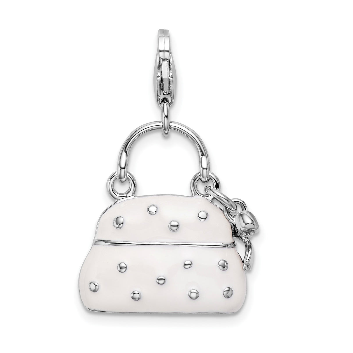 Sterling Silver Handbag Charm with Cubic Zirconia Accents and Bow Detail