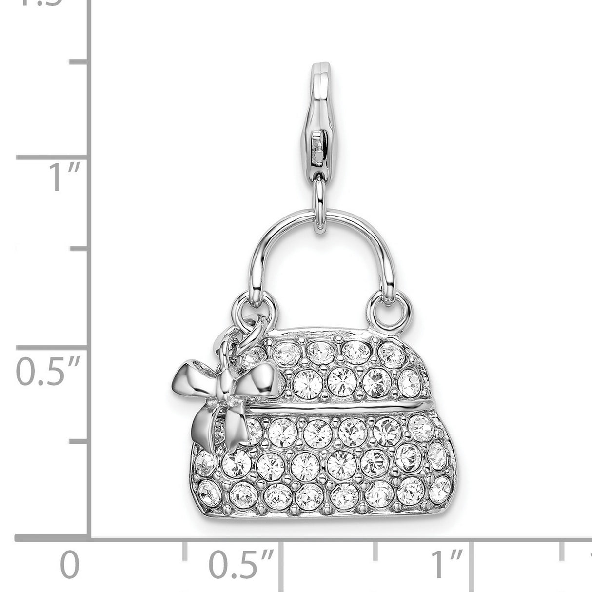 Sterling Silver Handbag Charm with Cubic Zirconia Accents and Bow Detail