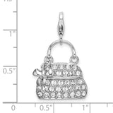 Sterling Silver Handbag Charm with Cubic Zirconia Accents and Bow Detail
