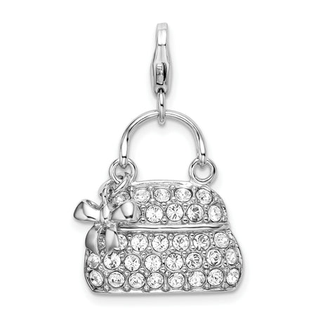 Sterling Silver Handbag Charm with Cubic Zirconia Accents and Bow Detail